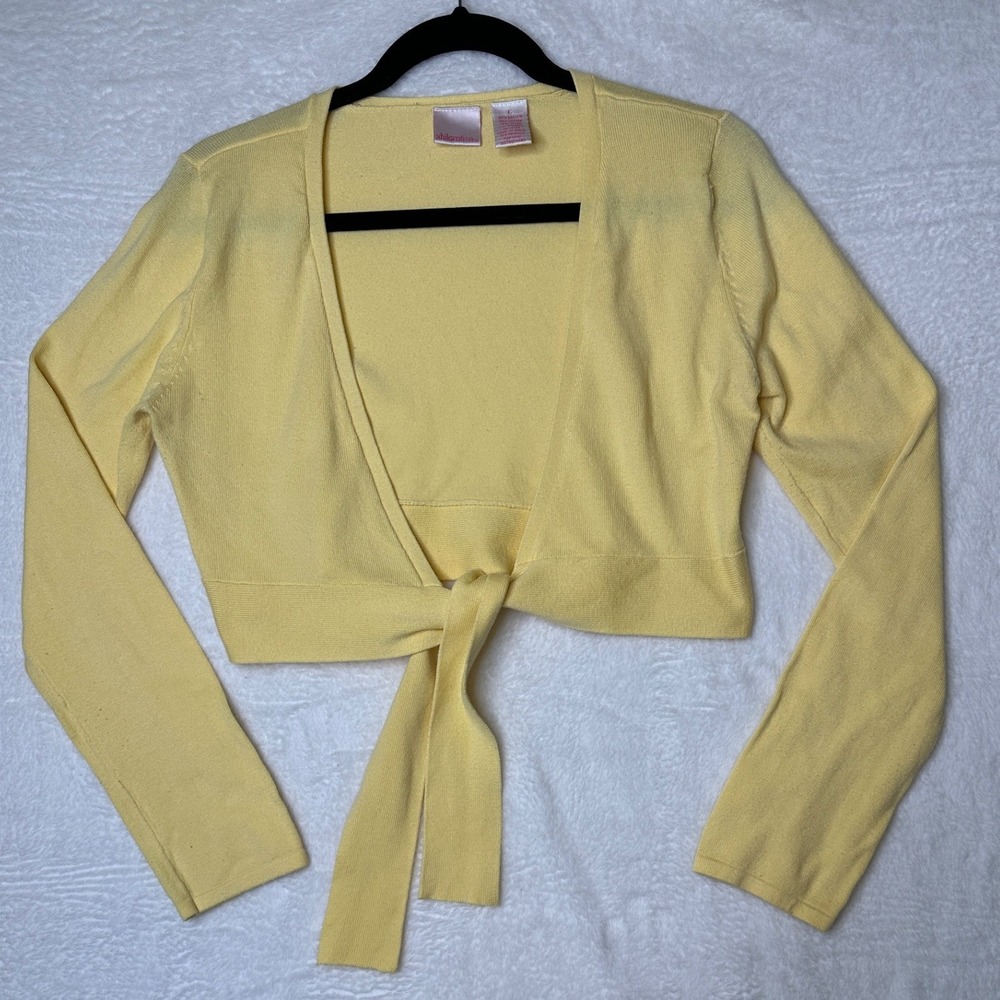 Xhilaration Tie Front Shrug Women Large Yellow Cropped Long Sleeve Cardigan